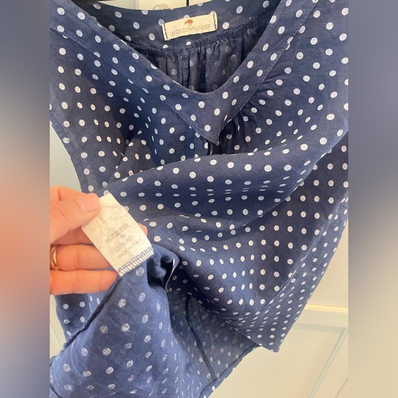 Lands Downunder Womens Blue Polka Dot Tank Top Sz. S/M 100% Linen Flowy V-Neck - Picture 5 of 8